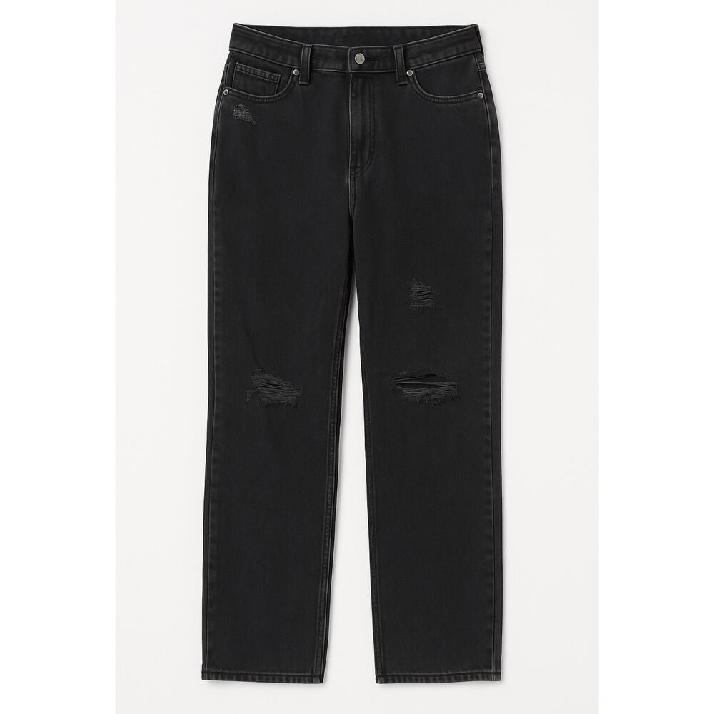 GAP ’90s Loose High Rise Black Distressed Straight Leg Jeans Size 28
